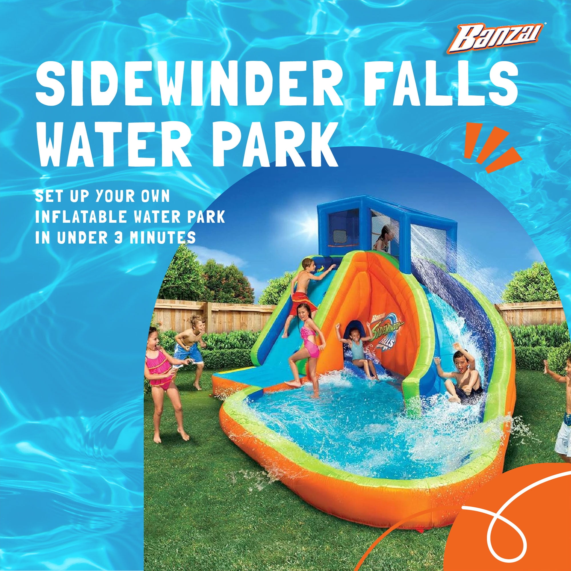 Banzai Sidewinder Falls Inflatable Water Slide and Park Pool, Multi-Color