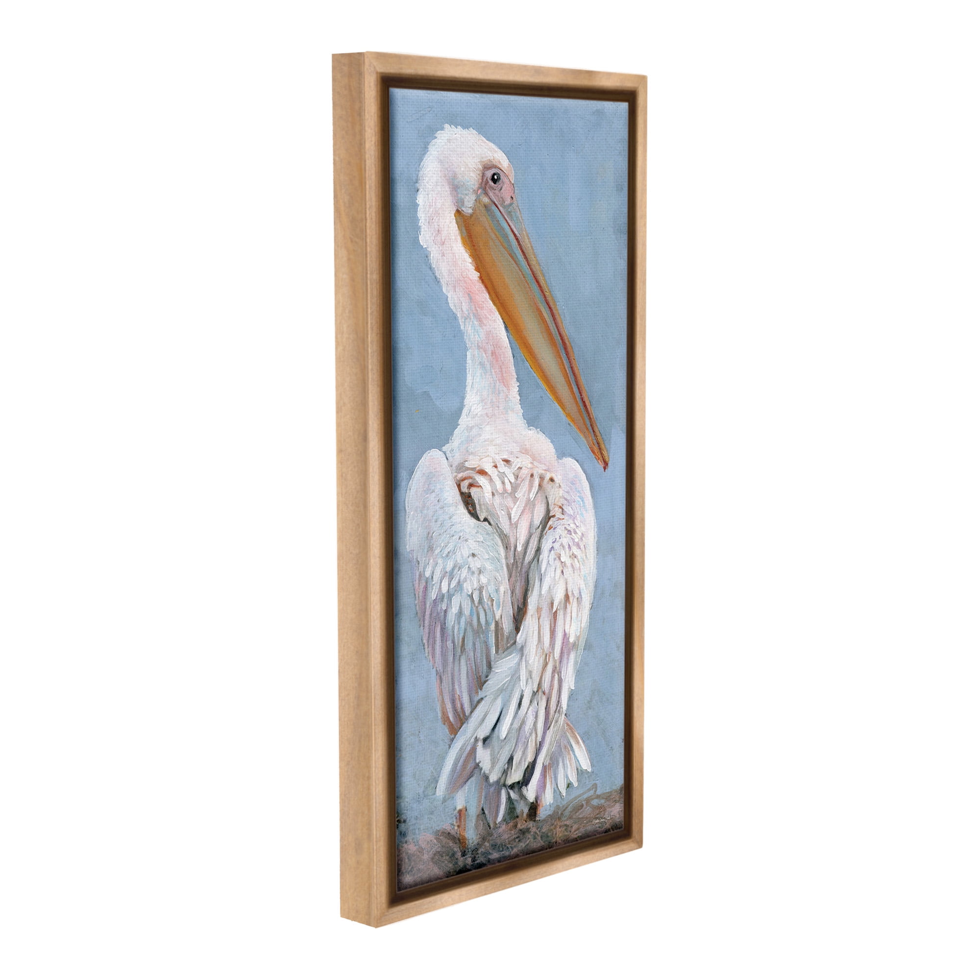 Stupell Industries Pelican From Back View Animals & Insects Painting Brown Floater Framed Canvas Art Print Wall Art, 14 x 31