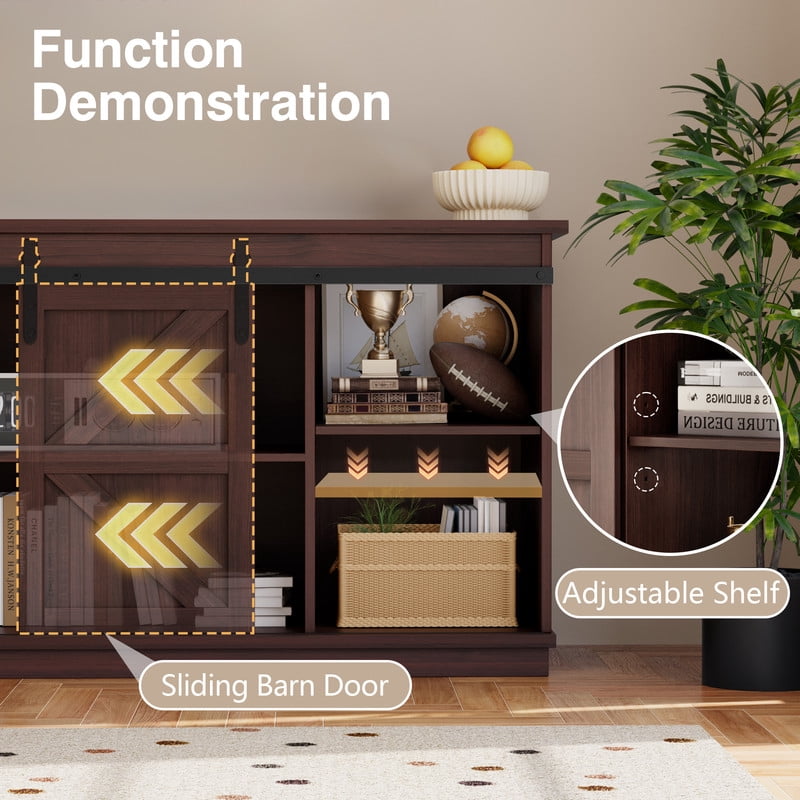 Homall 58'' TV Stand for TVs up to 65'', Storage Cabinet with Sliding Barn Door, Entertainment Center,Espresso