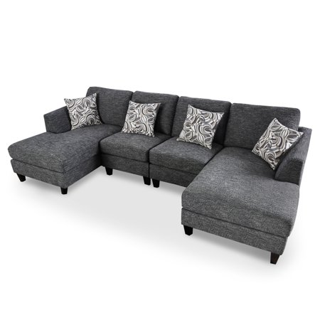 Furniture of America Burcham U-Shape Sectional Sofa in Chenille Gray Fabric