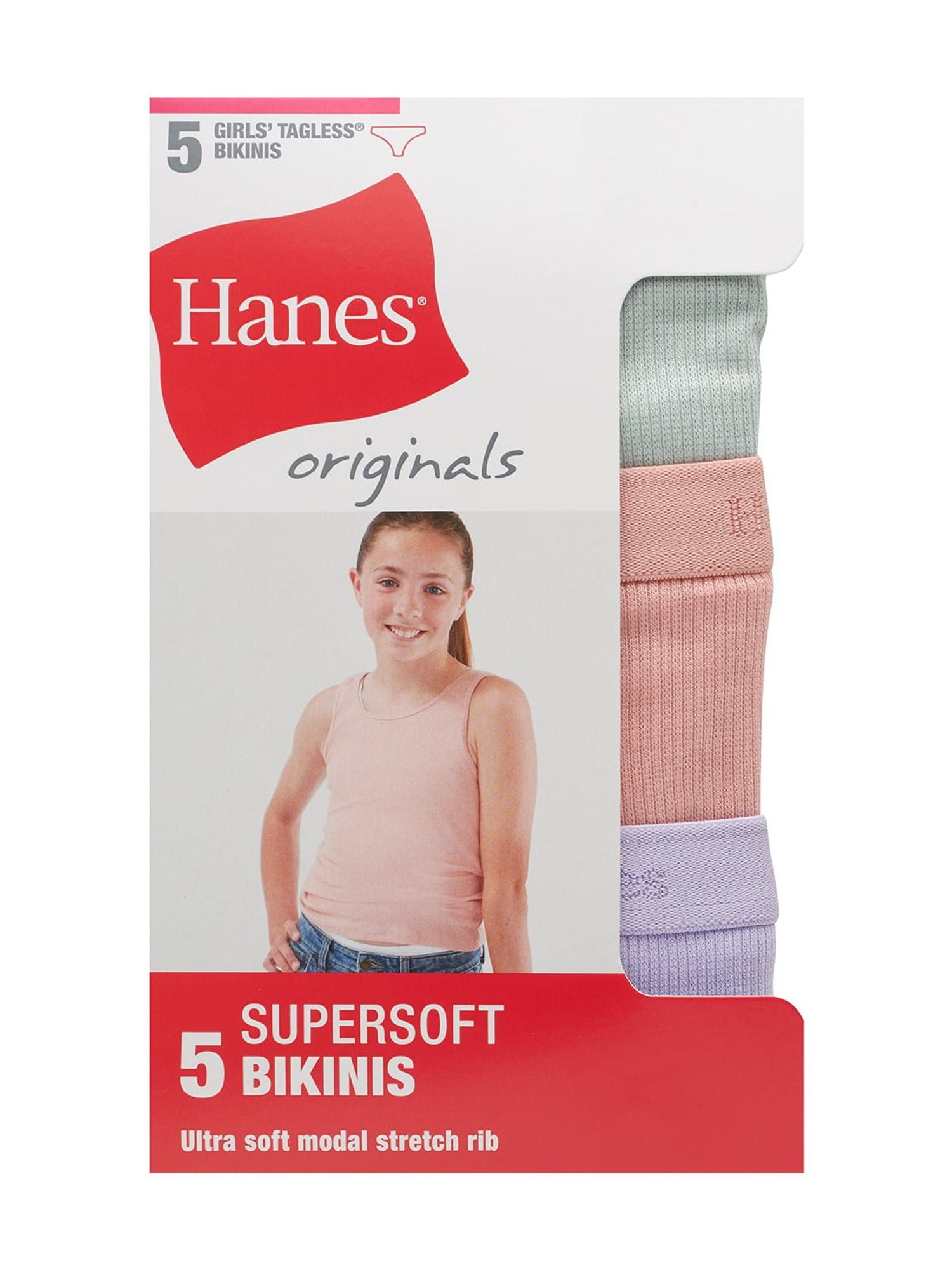 Hanes Originals Girls' SuperSoft Bikini Underwear, 5 Pack