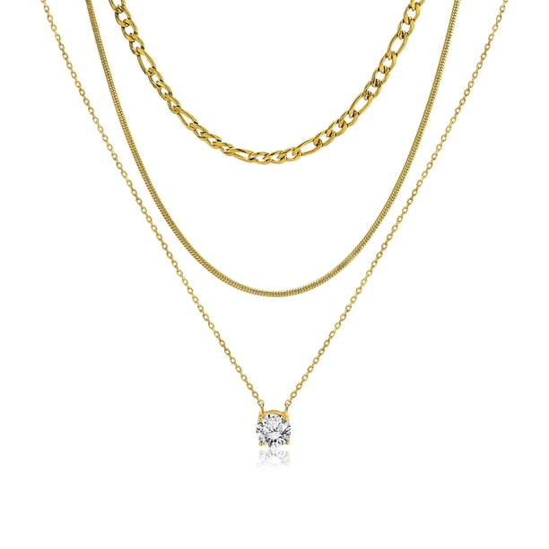 JeenMata - Paquete Múltiple de 3 Colgantes de Collar en Capas para Mujer, Chapado en Oro Amarillo, Cadena de Oro, Collar Tipo Gargantilla, Collar en Capas de Espiga, Regalo de Joyería