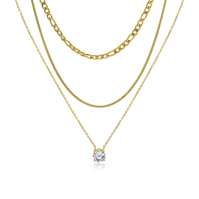 JeenMata - Paquete Múltiple de 3 Colgantes de Collar en Capas para Mujer, Chapado en Oro Amarillo, Cadena de Oro, Collar Tipo Gargantilla, Collar en Capas de Espiga, Regalo de Joyería