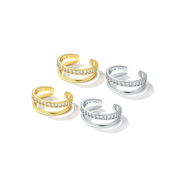 Suplight 925 Sterling Silver White Gold Plated Ear Cuffs Earrings, Smooth-Surface & Zircon Huggie Clip On Cartilage Earrings for Women