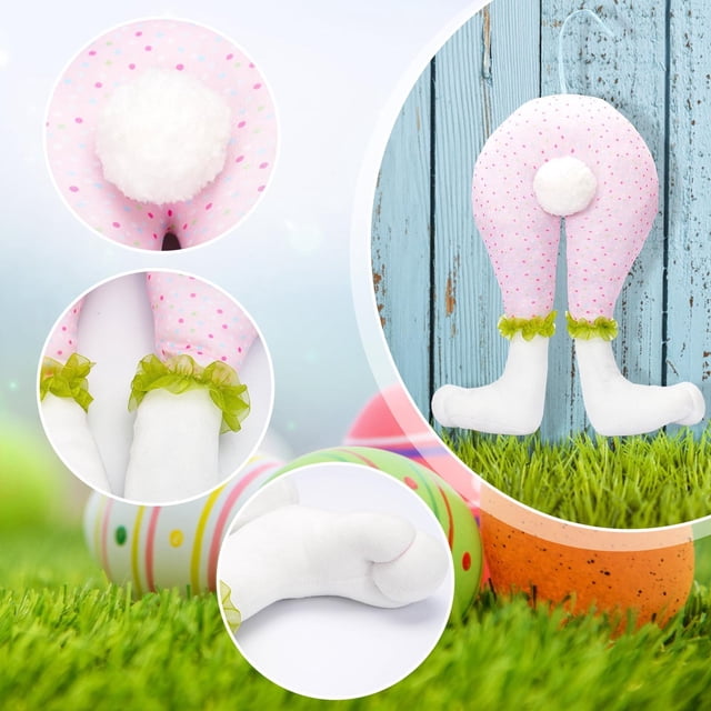 Corona de decoración del árbol de Pascua | Decoración de primavera con temática de conejos | Adorno colgante para el hogar y el jardín | Elegante diseño floral | 57x29x15cm | Fibra de poliéster |