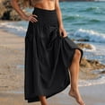 thumbnail image 2 of Boho Women's Long Skirts Summer Elastic High Waisted Casual Full Skirts Dresses with Pockets for Women Beach Fashion Black M, 2 of 9