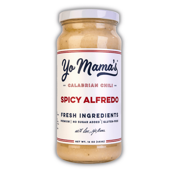 Yo Mama’s Foods Spicy Alfredo Sauce, 16 oz, All-Natural, Gluten-Free, No Sugar Added, Sauce