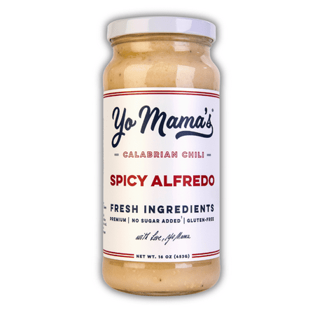 Yo Mama’s Foods Spicy Alfredo Sauce, 16 oz, All-Natural, Gluten-Free, No Sugar Added, Sauce