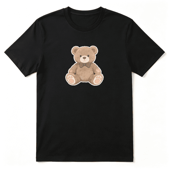 Teddy Bear With Brown Bow Tie Retro Graphic Tee for Women, Playful Birthday Gift Cotton Short Sleeves T-Shirt
