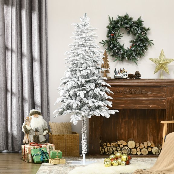 HOMCOM 6' Artificial Christmas Tree with Snow Flocked Branches, Auto Open