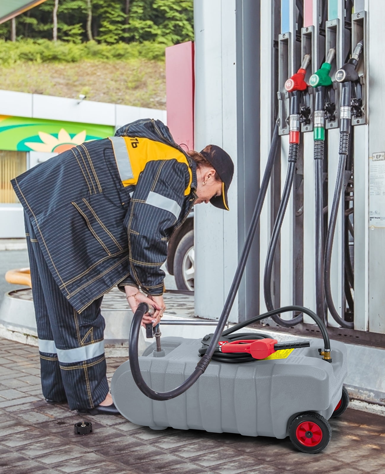 Fuel Caddy 15 Gallon Portable Gas Fuel Tank Container Caddy, Gasoline Diesel Fuel Tank with Manual Transfer Nozzle,Diesel Fuel Container