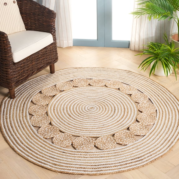 Safavieh Natural Fiber Aurbree Geometric Area Rug, Natural/Ivory, 5' x 5' Round
