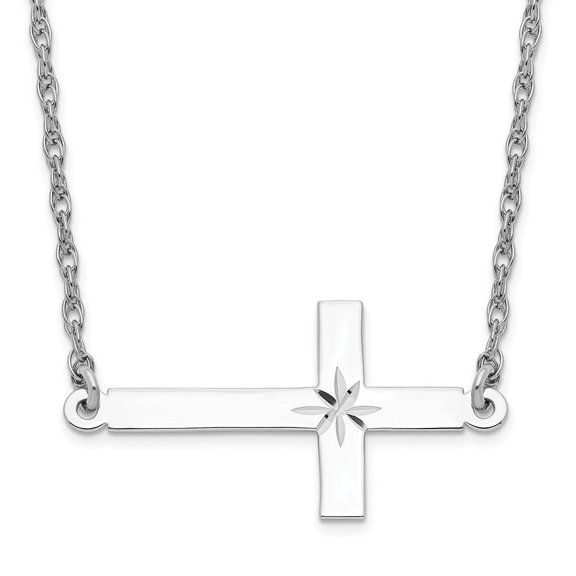 Auriga Fine Jewelry 925 Sterling Silver Rhodium-plated Large Diamond-cut Sideways Cross Necklace for Women 18"