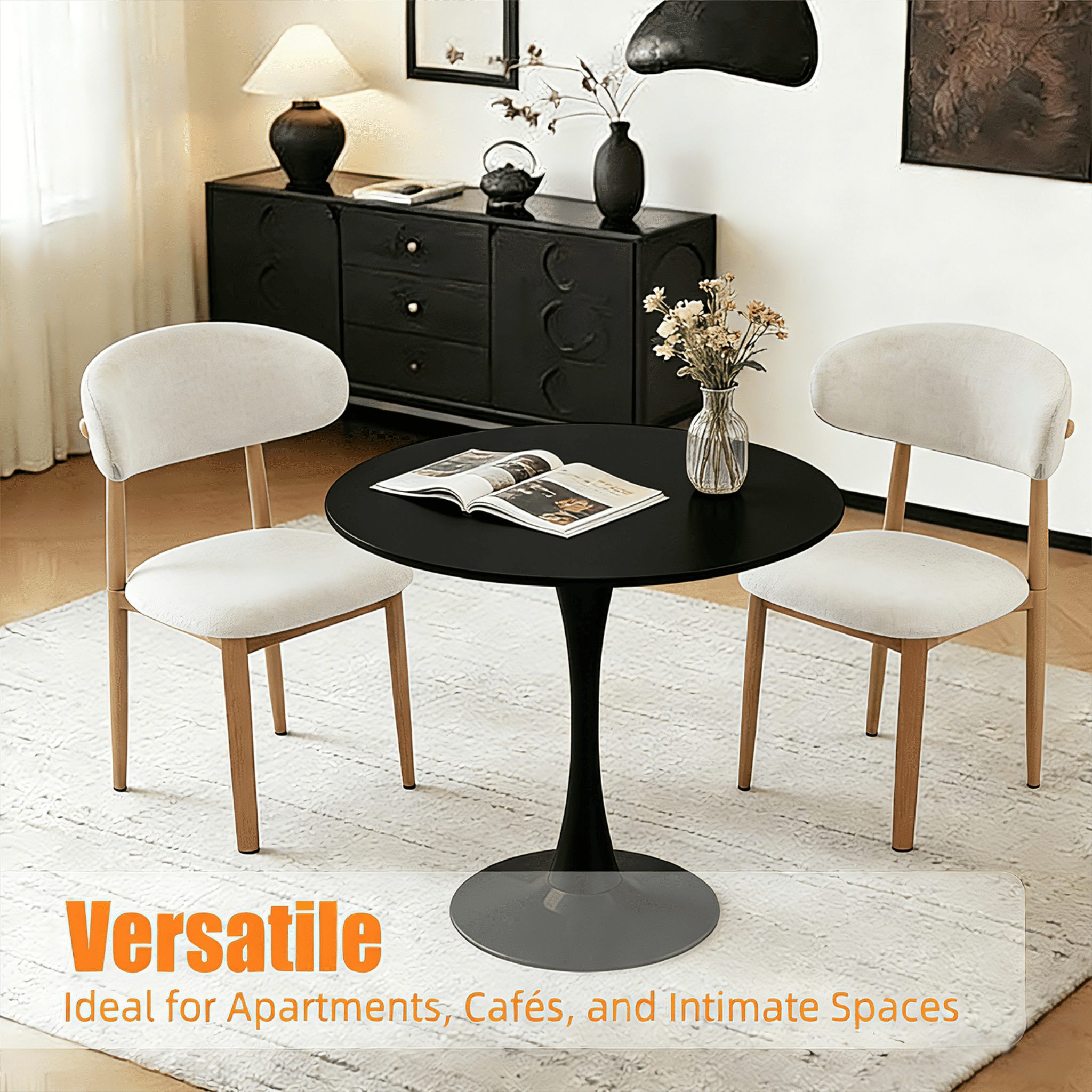 Homy Casa 31.5" Round Dining Table for 2, Mid-Century Pedestal Kitchen Table for Apartments, Black