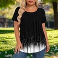 thumbnail image 7 of Feancey Womens Plus Size Summer Tops Tie Dye Printed Pleated Blouses Short Sleeve Round Neck Tunic Shirt Dressy Trendy Going Out T-Shirts Black 3XL, 7 of 7