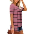 thumbnail image 4 of Fmbrln Womens Summer Short Sleeve T-Shirts Fashion V Neck Stripe Print Tops Casual Loose Long Hem False Two Piece Tees, 4 of 5