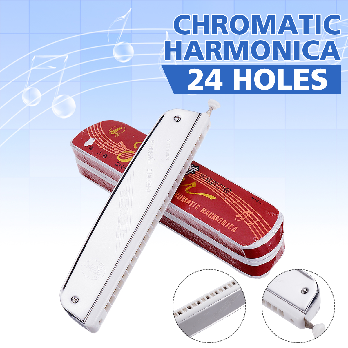 M1015 Tower 24 Holes Silver Chromatic Scale C Adult harmonica Musical