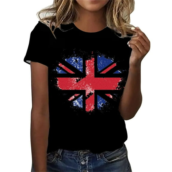WREESH Women's Bleached Graphic Tee: Fashionable Independence Day Short Sleeve Top T-Shirts Black