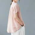 thumbnail image 4 of Lovskoo Collared Shirts for Women Cotton Linen Casual Loose Solid Color Doll Collar Short Sleeved Shirt Pink 2XL, 4 of 9