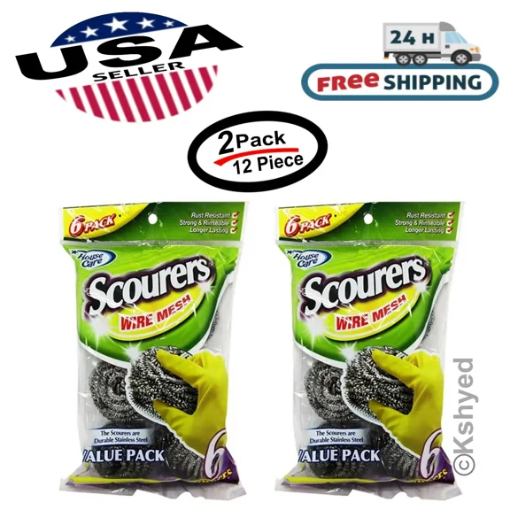 12Pcs Stainless Steel Sponges Scrubbing Scourer Pad For Kitchen (2 Pack) - New
