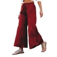 thumbnail image 4 of Lilgiuy Women Casual Solid Pants Comfortable Elastic High Waist Wide Leg Casual Loose Beach Pants Wine 4(S) Fall Fashion for 2022 Spring Winter, 4 of 5