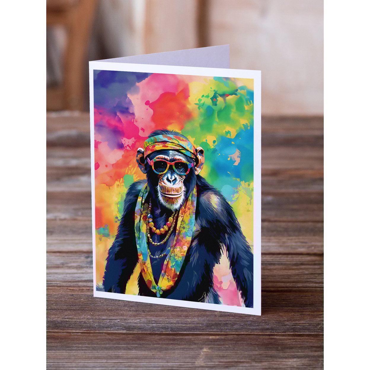 thumbnail image 2 of Hippie Animal Chimpanzee Greeting Cards Pack of 8 7 in x 5 in, 2 of 3