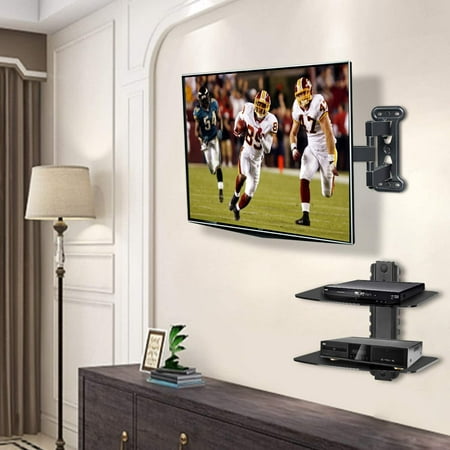 Mounting Dream Full Motion Tv Wall Mount And Dvd Floating Shelf With Two Tiers Shelves - Floating Shelf For Tv Wall Mount