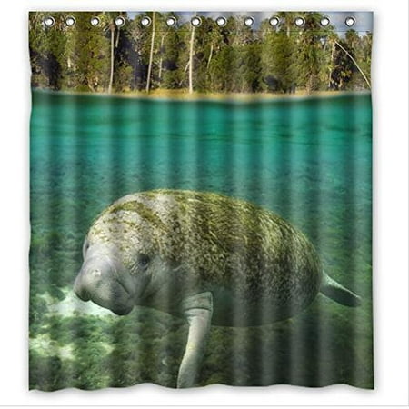 Hellodecor Manatee And Fish Shower Curtain Polyester Fabric