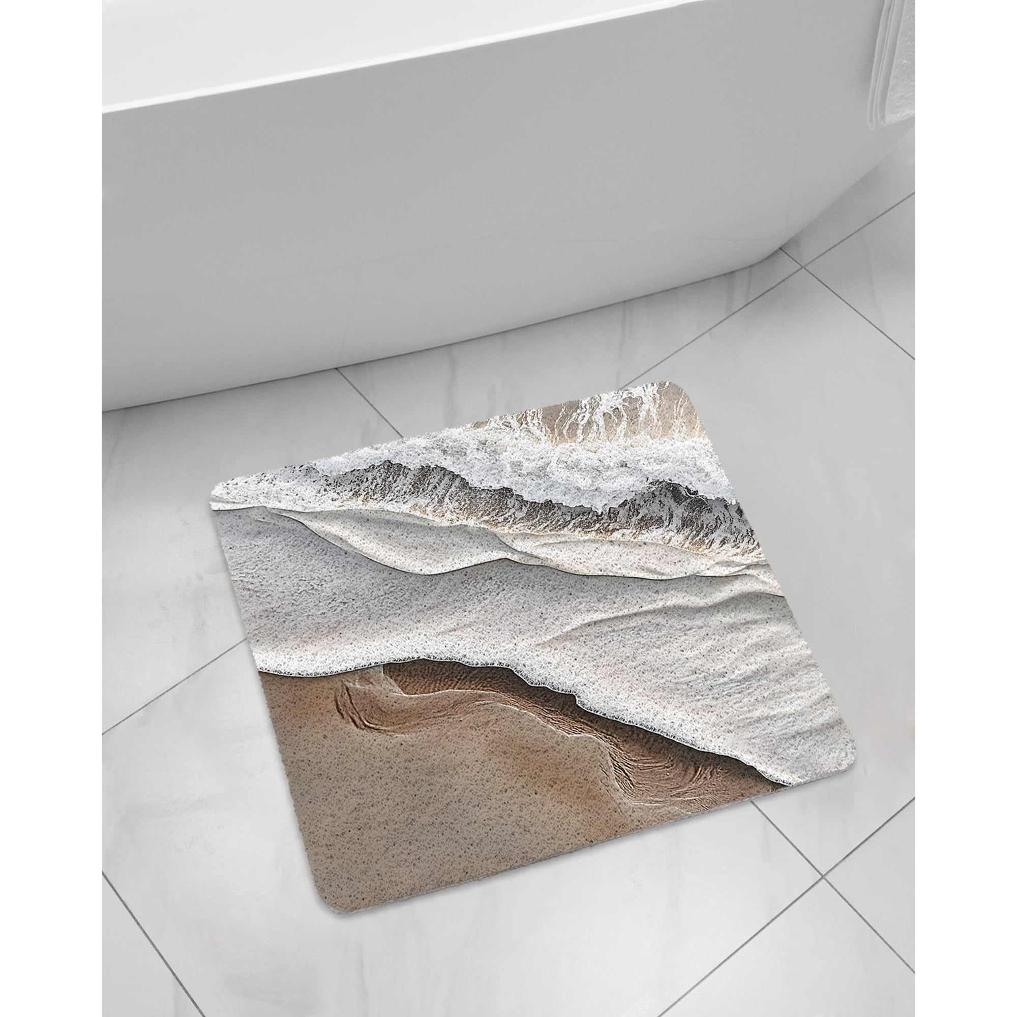 Beach Ocean Wave Non-Slip Bathtub Mat, Abstract Art Coastal Brown Gradient PVC Bath Mat for Tub Quick Drying Shower Mats for Inside Shower, Foot Scrubber Loofah Bathroom Mats 24x24 Inches