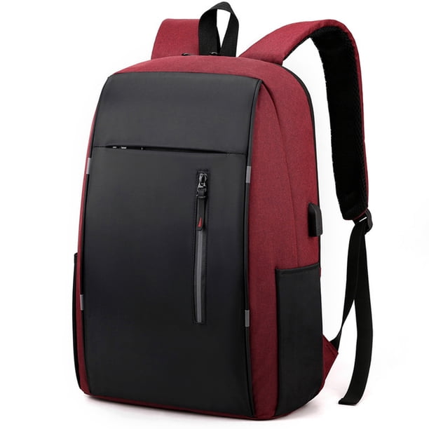 Mochila para portátil con puerto de carga USB para hombres y mujeres, color rojo