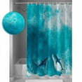 thumbnail image 3 of 54x78 Inch Shower Curtain Decorative Teal Blue Ocean Shark Bathtub Bath Curtains Fabric Waterproof Bathroom Decor Coastal Wave Summer Beach Small Stall Shower Curtain Set with 12 Hooks, 3 of 6