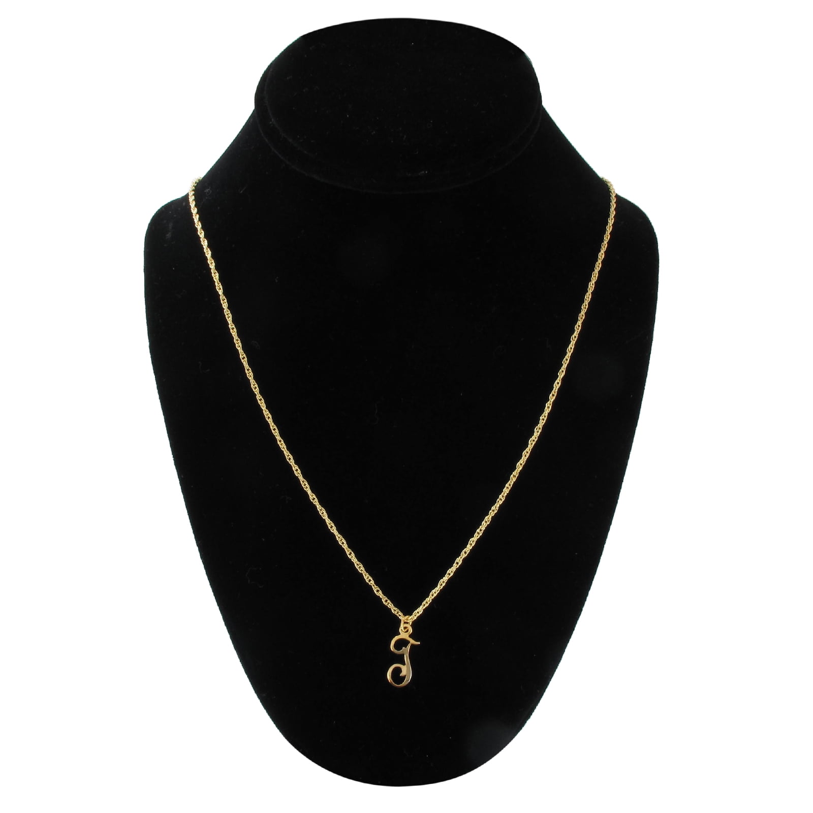 Initial Script "T" Letter Gold Tone Pendant Necklace 20"