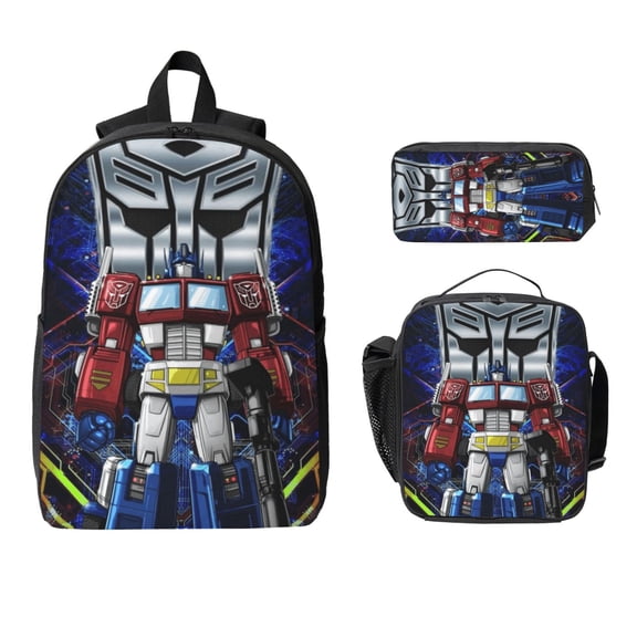 3PCS High Capacity Bookbag Transformers Backpack Set Daypack Outdoor Knapsack with Lunch Bag Pencil Case