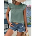 thumbnail image 3 of Women Summer Eyelet Tops Dressy Casual Crew Neck Ruffle Cap Sleeve Boho Shirts Lace Embroidered Blouses 2025 Light green L, 3 of 5