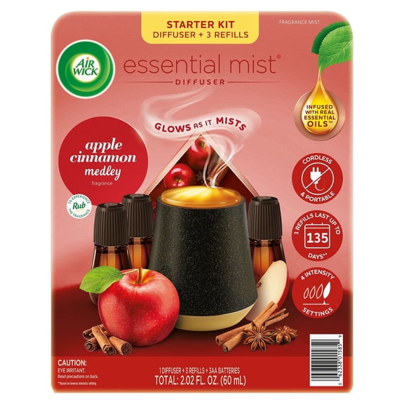 Air Wick Essential Mist Cordless Oil Diffuser, Apple Cinnamon Medley, 1 diffuser   3 refills