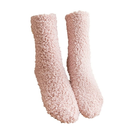 

CHGBMOK Christmas Deals Winter Women Coral Fleece Socks Middle Tube Sleeping Home Solid Stocking Great Gifts for Less