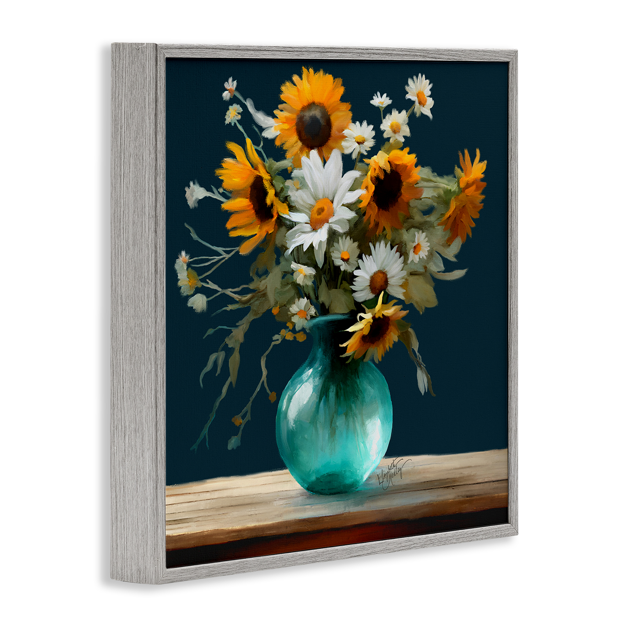 Stupell Industries Summer Sunflower Bouquet Botanical & Floral Painting Gray Framed Art Print Wall Art, 24 x 24