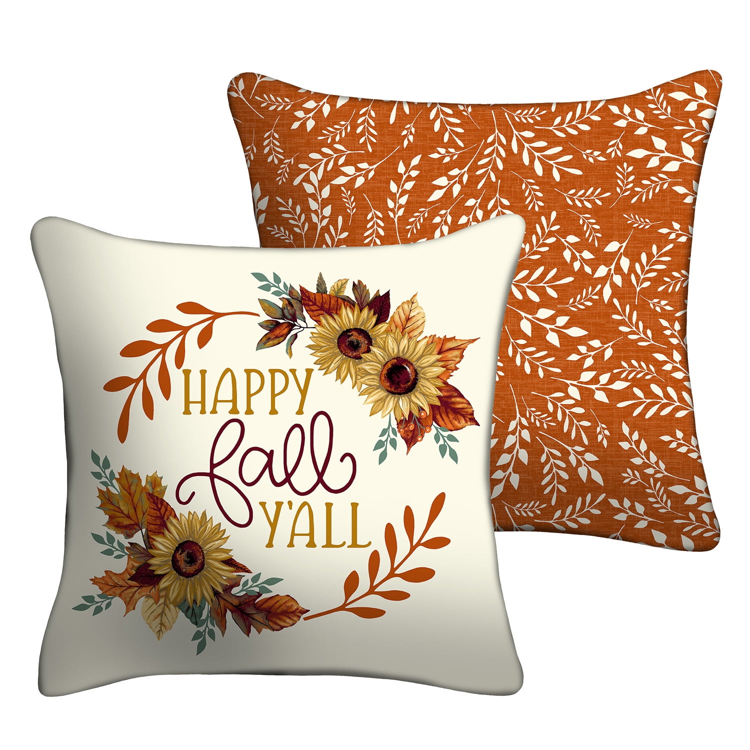 Mainstays 16" x 16" Reversible Happy Fall Ya'll Decorative Outdoor Throw Pillow, Multi, 1 Count