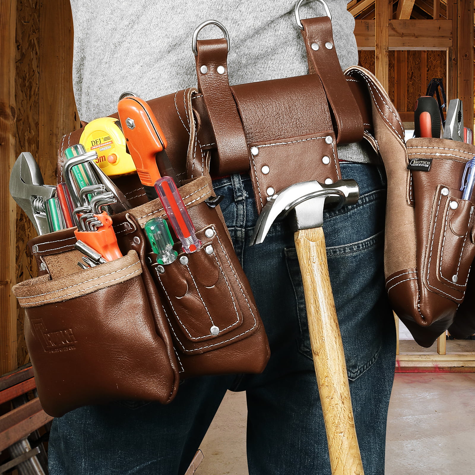 Heavy Duty Tool Carpenters Tool Pouch , Orange, Natural , 10 Pockets, 2  Hammer Holders, Reinforced Seams - Walmart.com