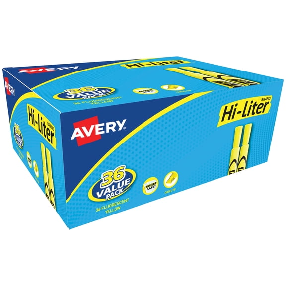 Avery Hi-Liter, Desk-Style, Fluorescent Yellow, 36 Count (98208)