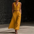 thumbnail image 4 of Sheghy Summer Sets 100%Cotton Women Loose Pocket Solid Sleeveless Vest V-Neck Button Top & Pants 2 Piece Outfit, 4 of 7