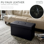 Simplify Faux Leather Double Folding Storage Ottoman in Black