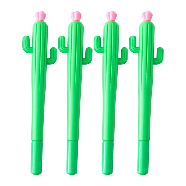Bolígrafos de gel con forma de cactus | Tinta negra de 0,5 mm | Paquete de 4 bolígrafos de escritura cómodos para la escuela, la oficina y el hogar | Recambio reemplazable