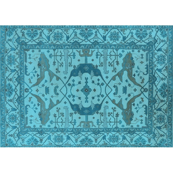 Ahgly Company Indoor Rectangle Oriental Light Blue Industrial Area Rugs, 7' x 9'
