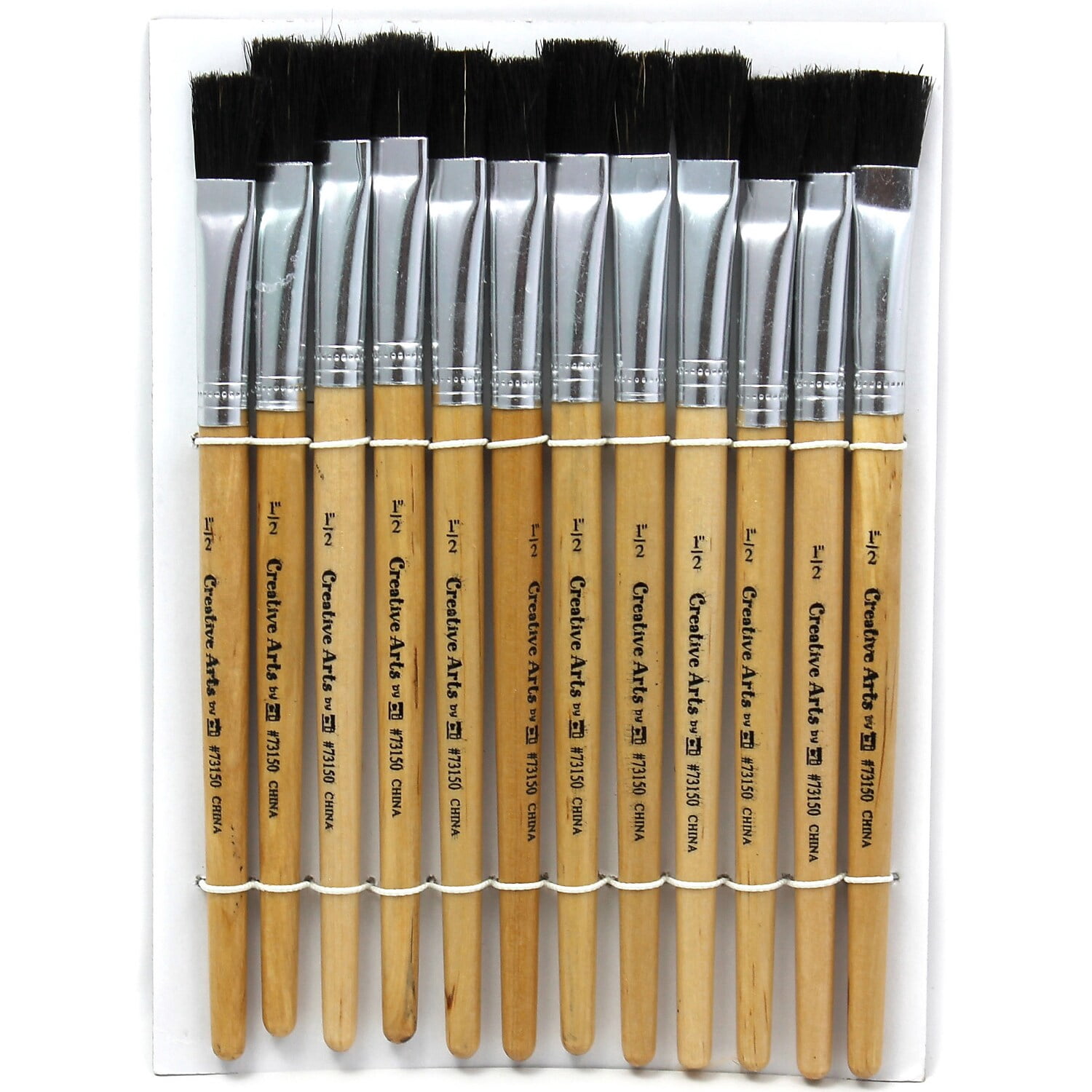 Charles Leonard Flat Tip Easel Paint Brushes, Short Stubby Handle, 0.50 Inch, Natural Handles, Black Bristles, 12 Per Pack, 3 Packs