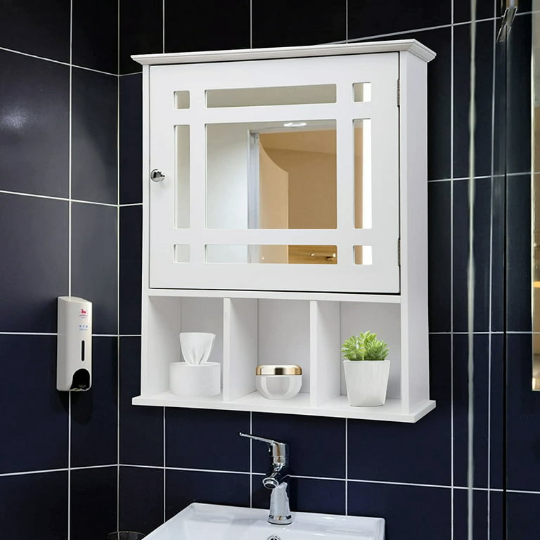 Ktaxon Wall Mount Bathroom Storage Cabinet Organizer with Single Mirror Door and Open Shelves, Medicine Cabinet, White, Size: 20.08