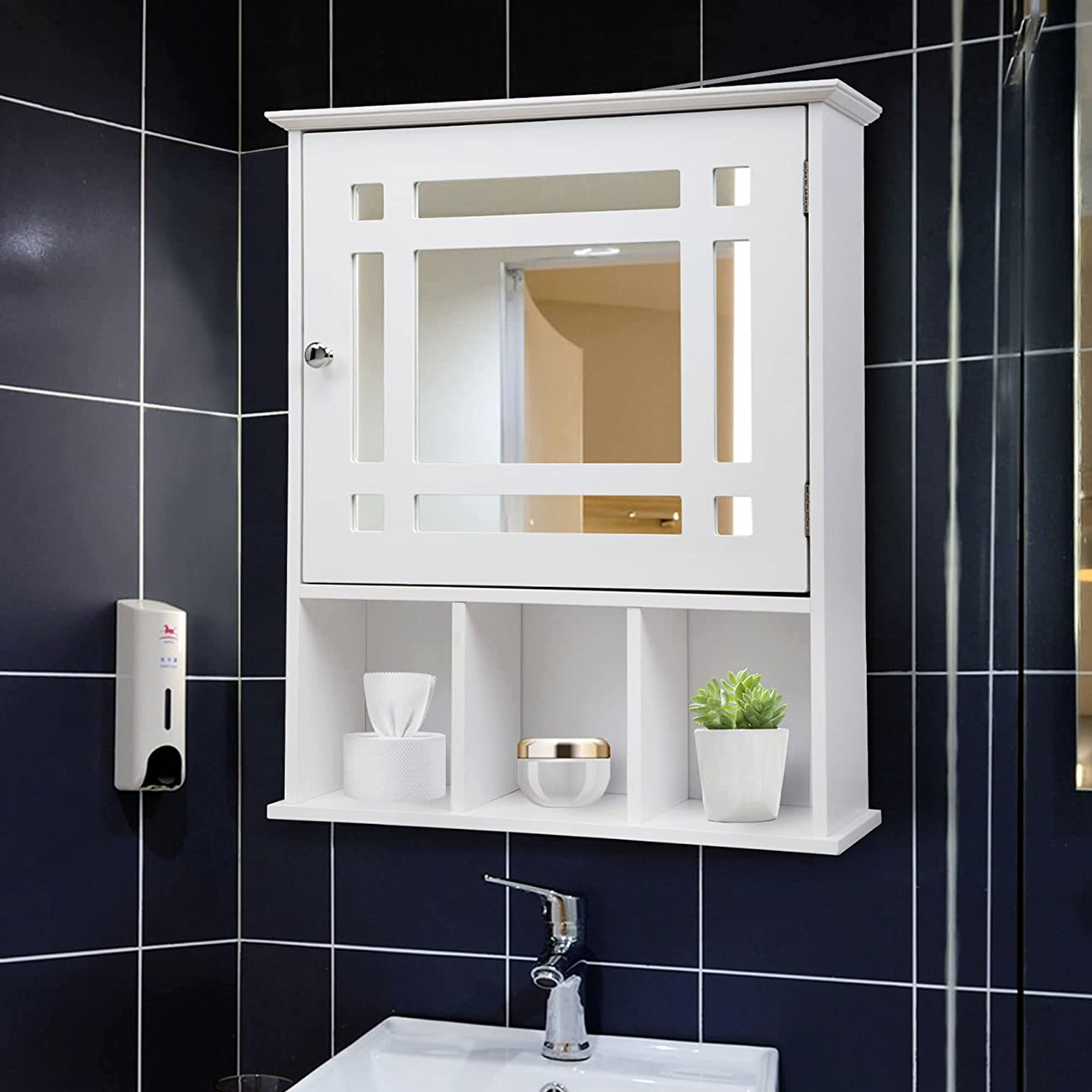 UBesGoo Wall Mount Mirror Medicine Cabinet Bathroom Cabinet, Over the Toilet Storage Cabinet Organizer Space Saver, White - image 4 of 15