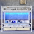 thumbnail image 3 of Queen over Queen Bunk Bed with Storage Shelves and Drawers,Multifunctional Metal Bunk Beds with USB Ports and LED Lights, Lower Bed that can be converted into a sofa, Wjite, 3 of 18