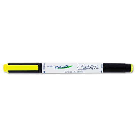 Eco Zebrite Double-Ended Highlighter, Chisel/Fine Point, Fluor Yellow, Dozen
