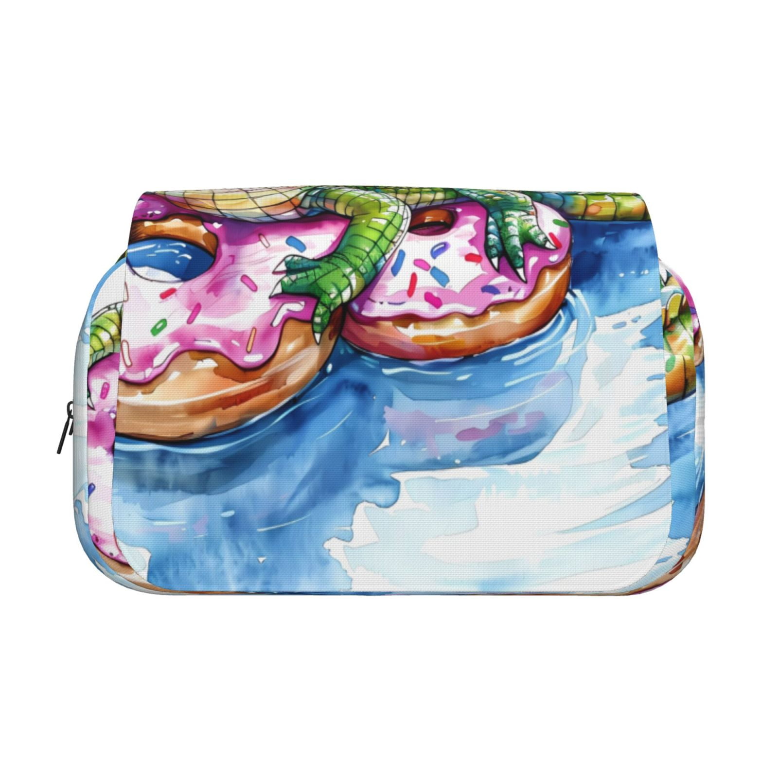 Rateoe Alligator Donut Pool Float Pattern Double Clamshell Pen Case, Storage Organizer with Two Zipper Compartments– Holds Up to 50 Pencils & Pens